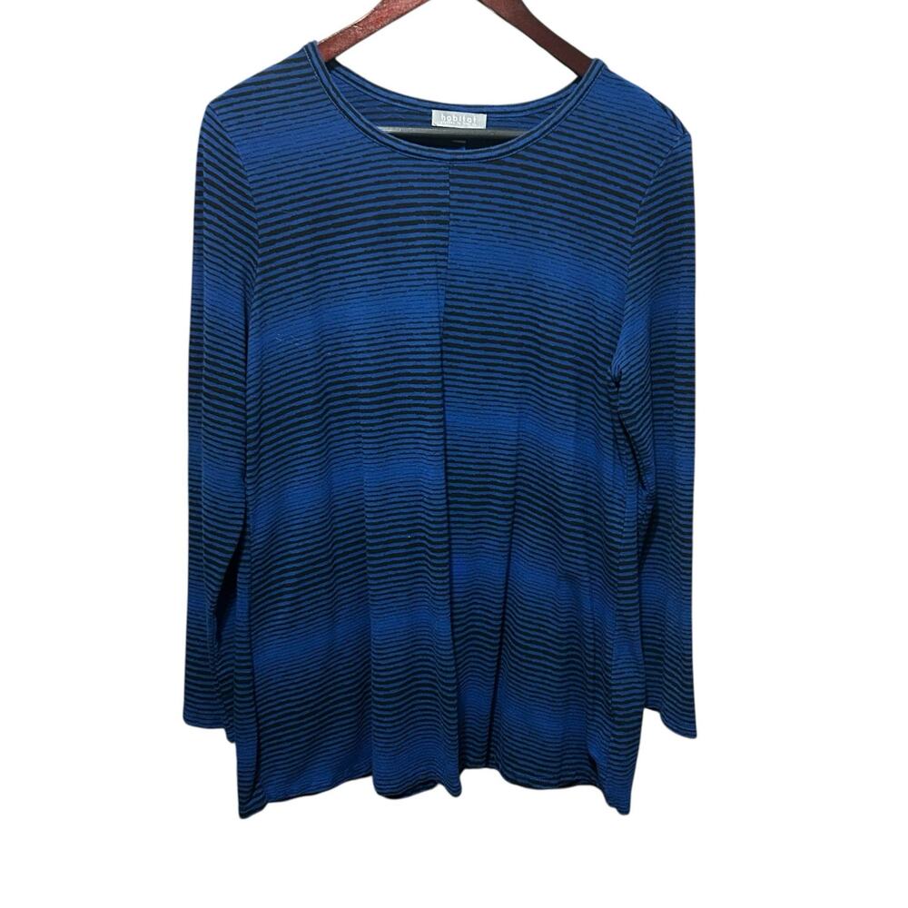 Habitat Women Tunic Top M Blue‎ Black Stripe Lagenlook Artsy Minimalist Travel